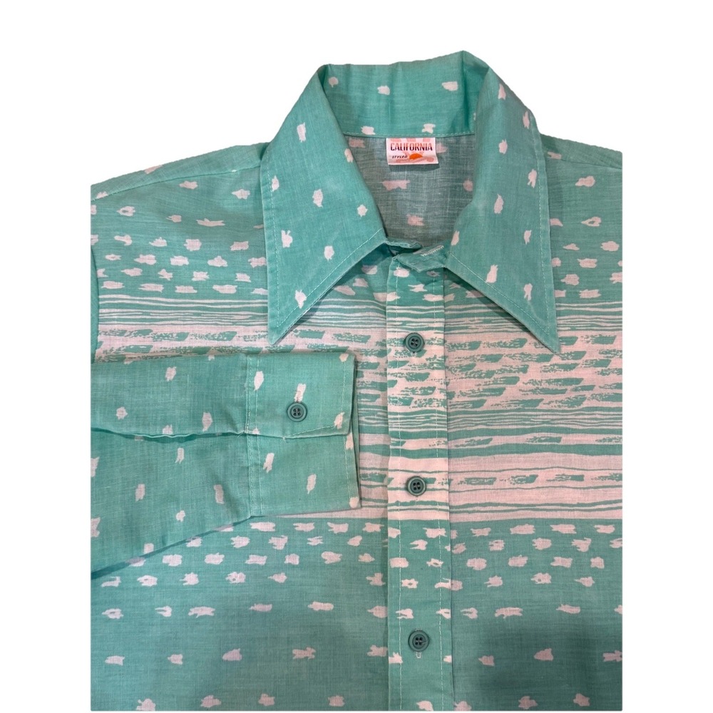 Vintage 60s California Styled Mens Shirt MED Point Collar Button Beach Cotton